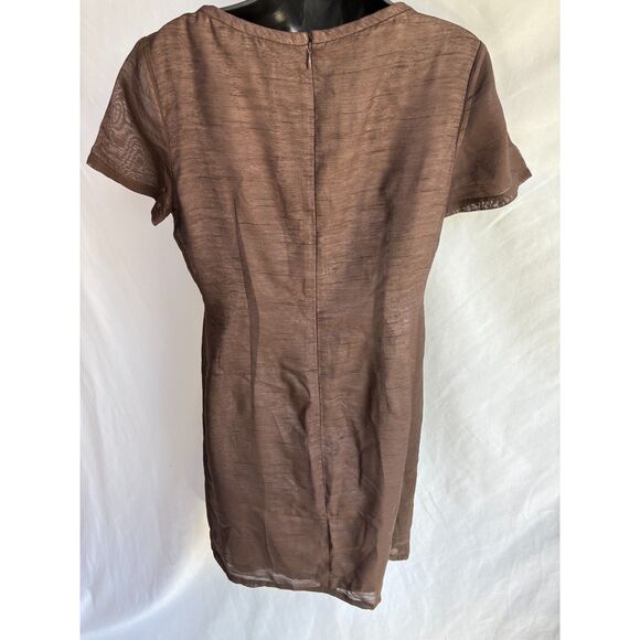 Vintage Key Wear Brown Mini Dress Size L Retro Bow Detail Earthy Feminine - Picture 5 of 11